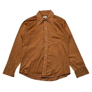 Vintage 60s Long Sleeve Button Up Work Shirt Brown DONLIN Mens Size Medium